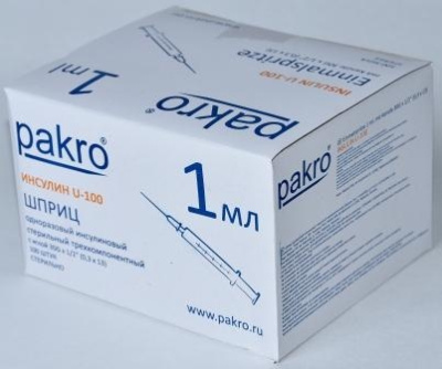 1 мл трехкомпонентный шприц Pakro инсулиновый U100 , с иглой 0,3х13, 100 шт купить оптом в Брянске